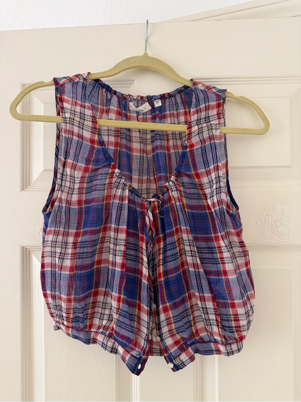 Doen Theo Plaid Organic Cotton Voile Top